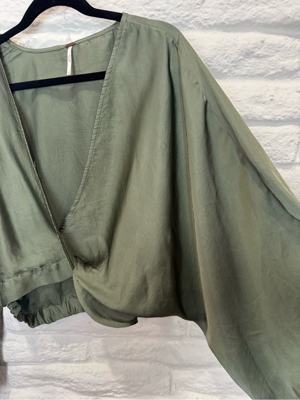 Free People Olive Green Draped V-Neck Blouse